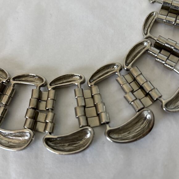 Modernist Statement Collar Necklace Silver Tone Bold Chunky 18" Chain Link - Picture 6 of 12
